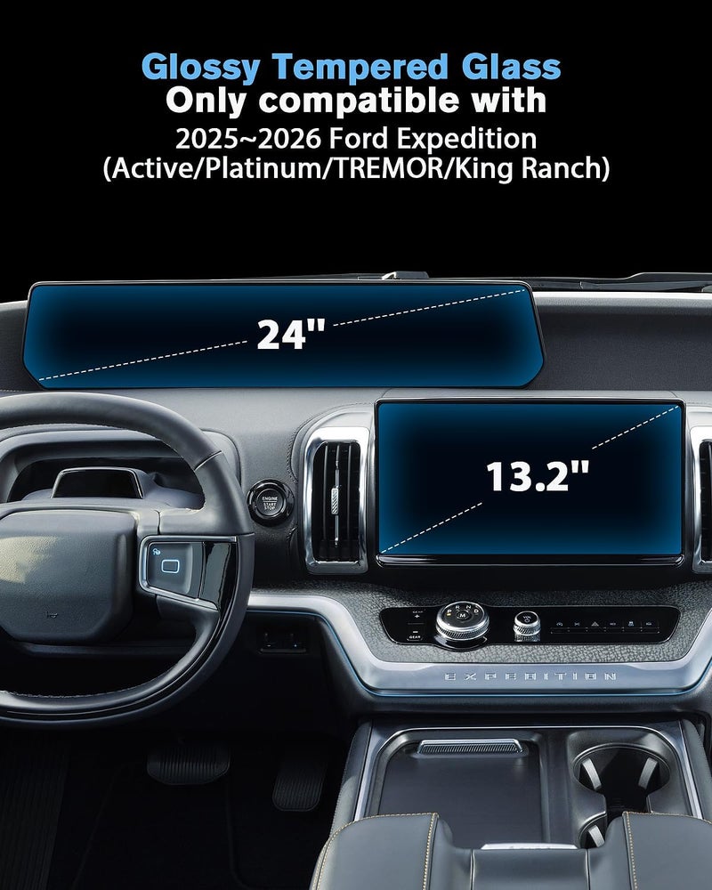 WEIPIN For 3PCS Glossy Tempered Glass 2025 2026 Ford Expedition 13.2 Inchch Touchscreen & 24 Inch Integrated Dashboard Screen Protector - Expedition Accessories - Image 2